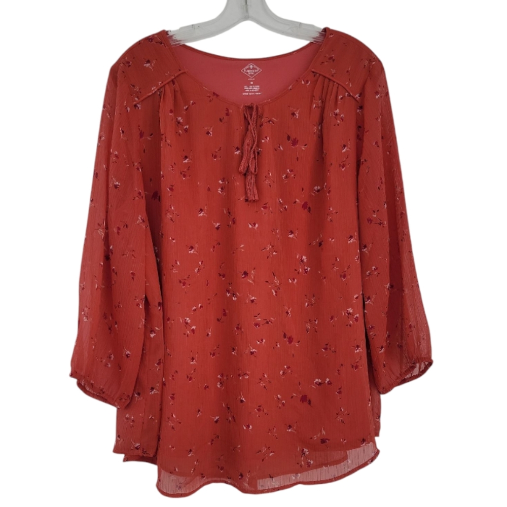 St. John’s Bay women's plus size 1X floral crinkle orange scoop neck top